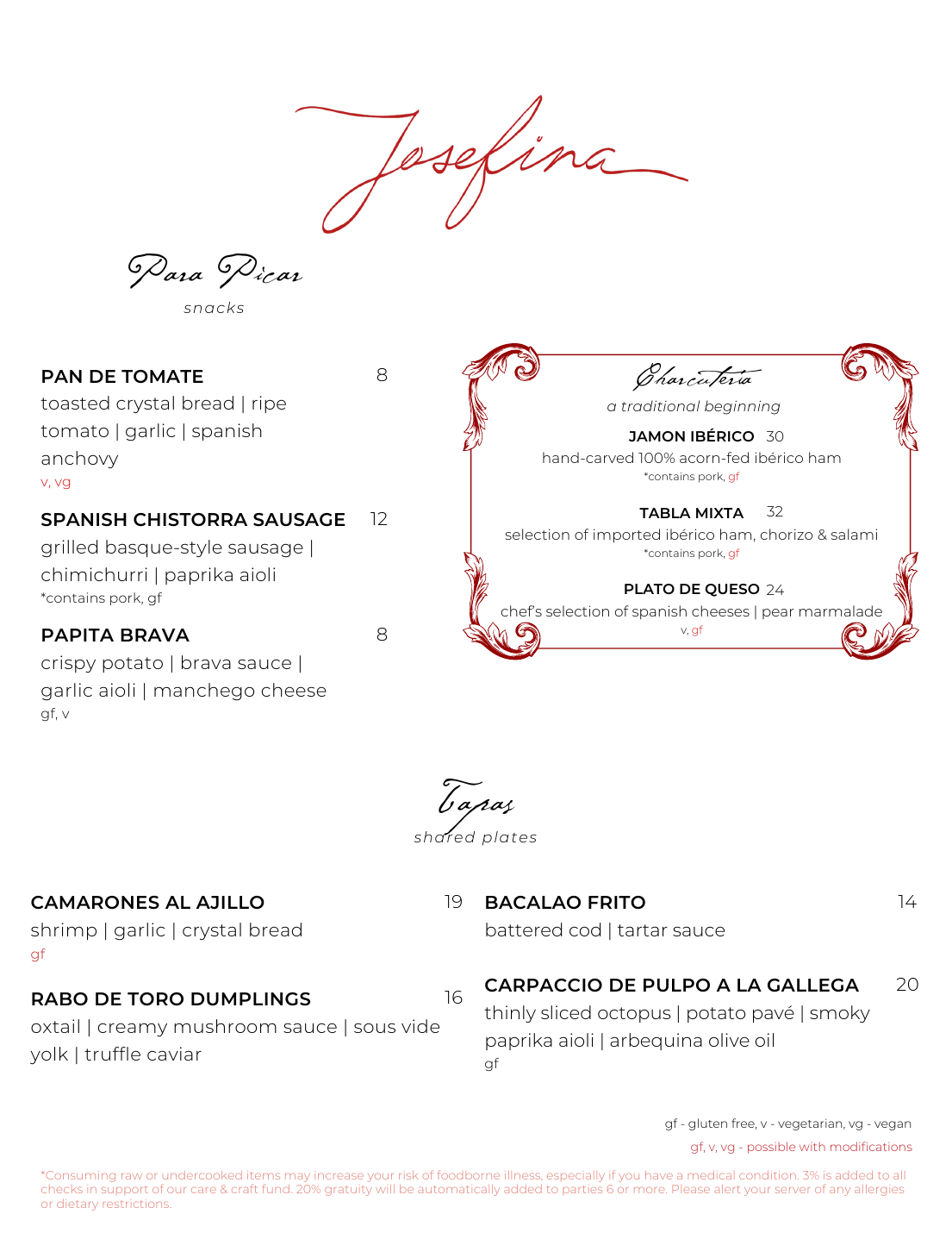 Dinner menu page 1
