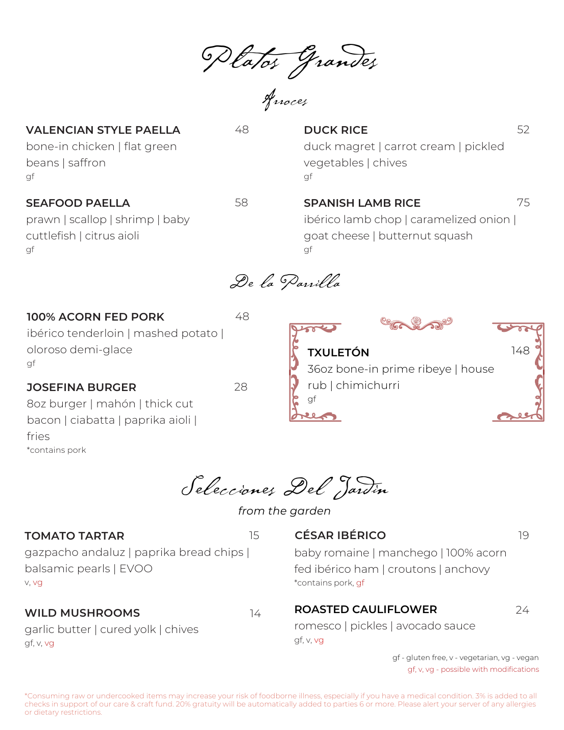 Dinner menu page 2