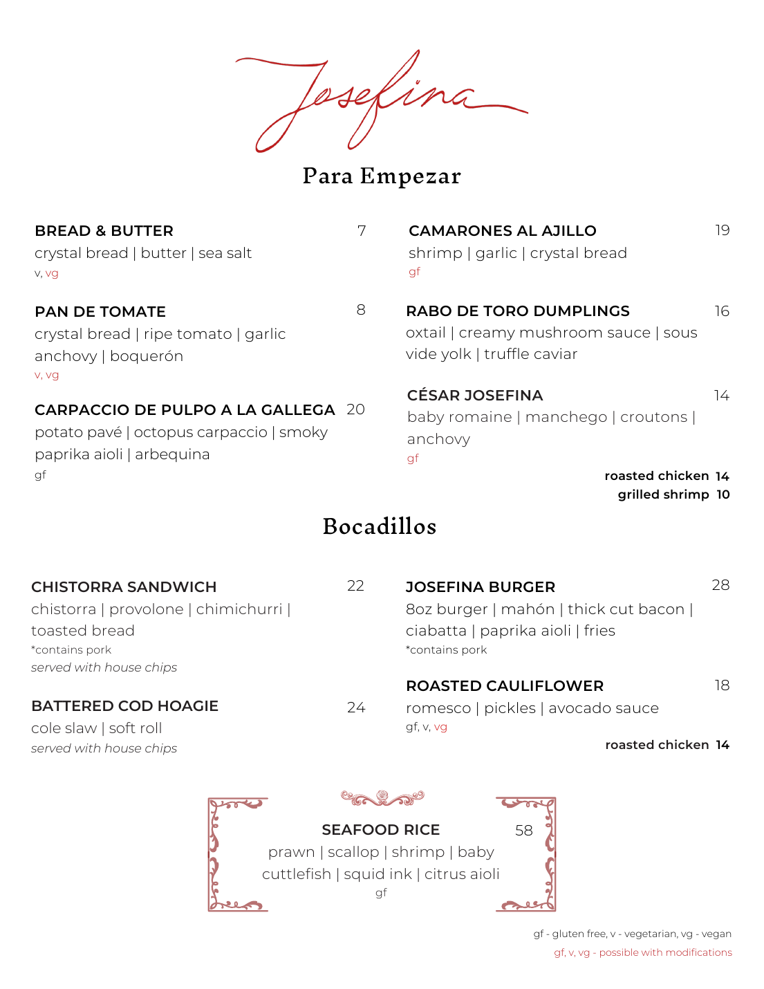 Lunch menu page 1