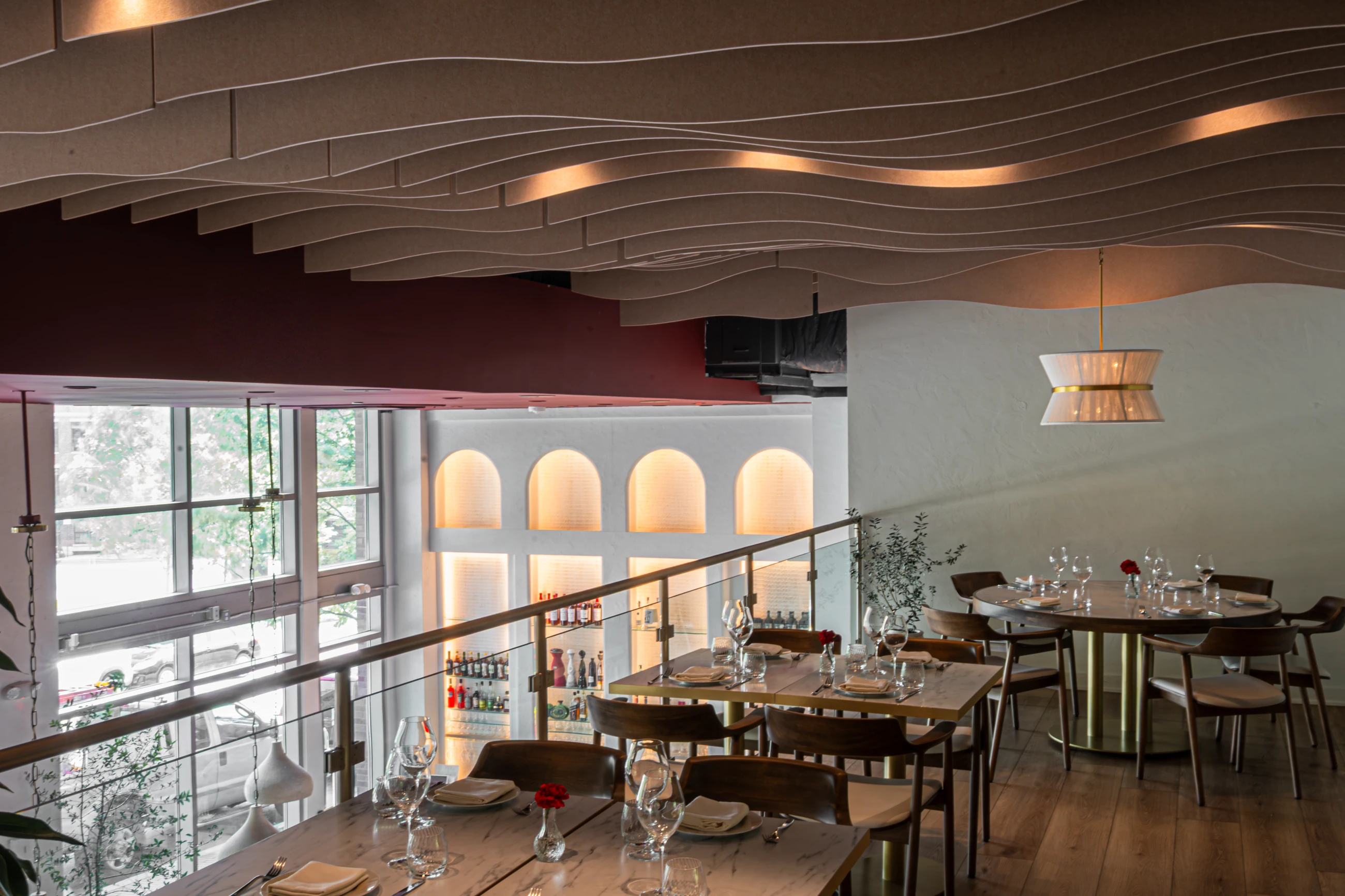 Josefina’s mezzanine dining room overlooking the illuminated arches